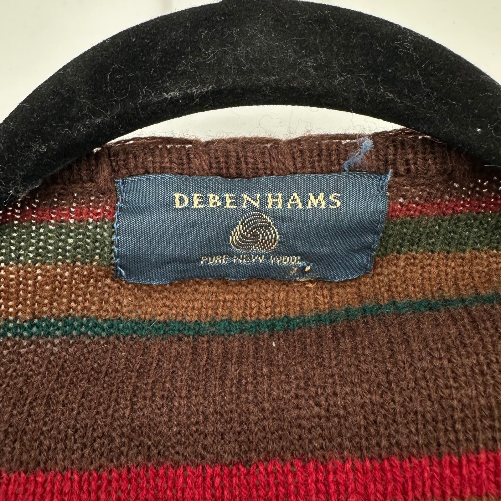 Debenhams Pure New Lambs Wool Striped Open Front Cardigan Poncho Brown Red Green — image 3 of 7